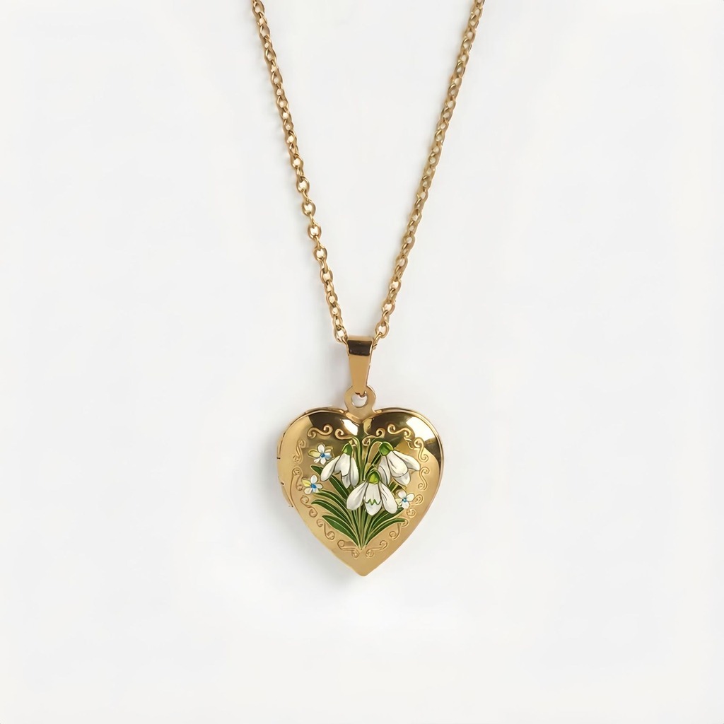 Birth Flower Necklace - قلادة على شكل قلب، قلادة أنيقة
